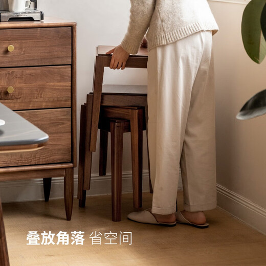 Genji Wood Language Solid Wood Stool Stackable Black Walnut Home Living Room Square Stool Modern Simple Restaurant Bench (Black Walnut) 0.32m Stackable Square Stool*4