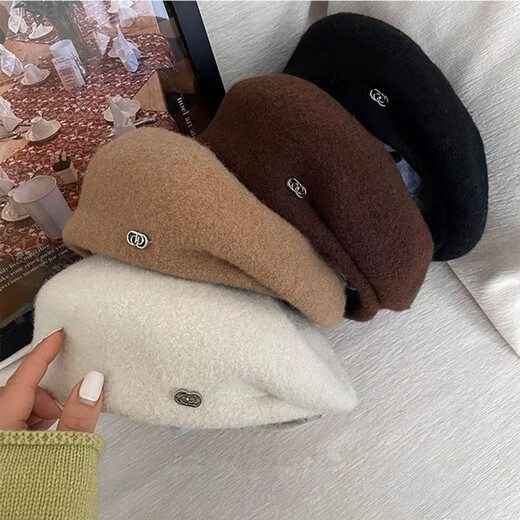 Taoyiyou (taoyiyou) Korean style large head hat for women in autumn and winter, warm and fashionable, versatile wool beret, Korean style face-showing little painter hat E-529 red wool beret, one size fits all