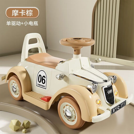 Babypure shine new children's electric four-wheel car anti-rollover male and female baby toy charging can sit on people retro toy car princess pink high configuration dual drive + early education music + large battery + remote control