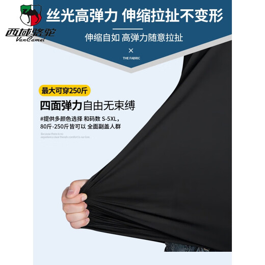 西域骆驼（VANCAMEL）高档夏季薄款短袖t恤男士圆领中青年商务休闲刺绣纯棉半袖上衣服 A13067黑色 175/XL
