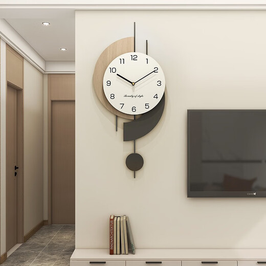 Yunya log cream style living room wall clock 2024 new Internet celebrity clock modern simple clock home punch-free wall clock Shuangxin log wall clock 70cm*32cm