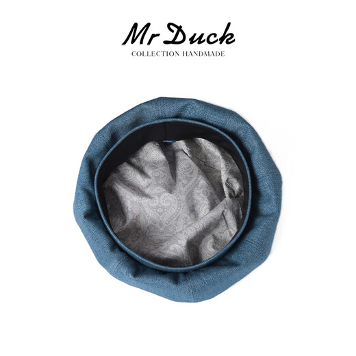 Mr DUCK Boina literaria retro japonesa teñida a mano 100% algodón para hombres y mujeres sombrero de mezclilla texturizado lavado sombrero de pintor artístico MS46718-azul vaca clásico (boina) M (adecuado para circunferencia de cabeza de 55-56 cm)