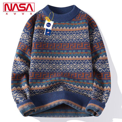 NASA XVVX官方联名撞色条纹毛衣男生秋冬款圆领套头青少年休闲百搭保暖线衣 M6631米白色 XL