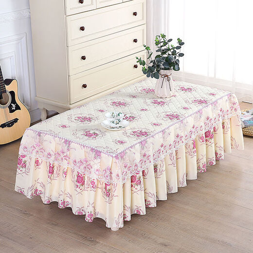 Mirror Moon Picture coffee table tablecloth rectangular all-inclusive non-slip thickened coffee table cover living room lace fabric bedside table dust cover cover Wheat ear-purple cloth edge width 70*length 130*height 40