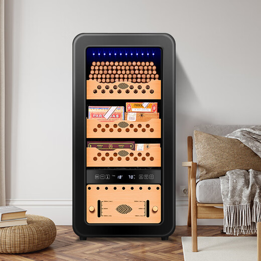 CIGARLOONG 48HC intelligent precise constant temperature and humidity cigar cabinet cedar wood shelf compressor air-cooled fashionable curved Cuban cigar cabinet small home red wine cabinet 48HC black cedar wood shelf + curved + constant temperature and humidity
