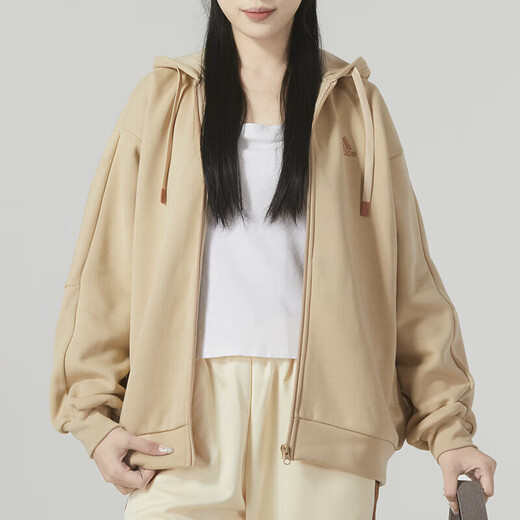 阿迪达斯 （adidas）卫衣外套女装2025夏季连帽夹克时尚保暖针织运动休闲夹克开衫 IK9893卡其色内里加绒 S