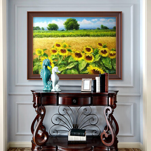 Sonnenblume Pastoral Landschaft Malerei handbemalte Ölmalerei Europäischer Eingang Eingang Eingang 692 Gold Massivholz Rahmen 160x100