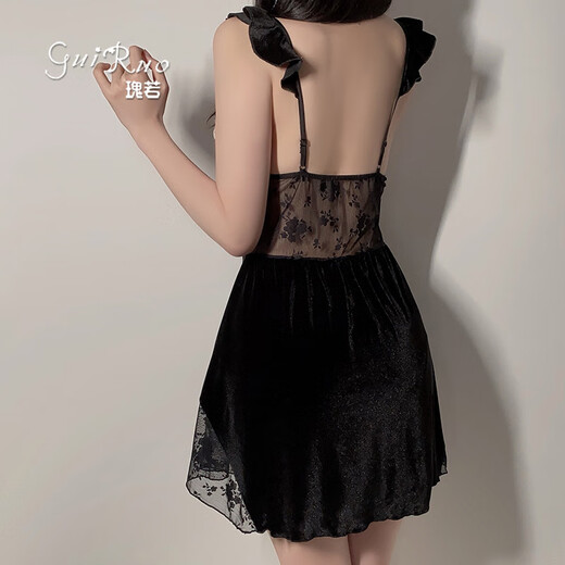 GUI RUO 2024 NUEVA LUZ PAJAMAS DE LUXURY PERSPECTIVA SWEEL MEHLE VELVET VELVET SUSPENDIENCIA CIERRA TRABA EXTERIOR DE ARRO TAMAÑO TEMPTACIÓN 3879 NEGRO (Bata externa + cinturón) Tamaño único