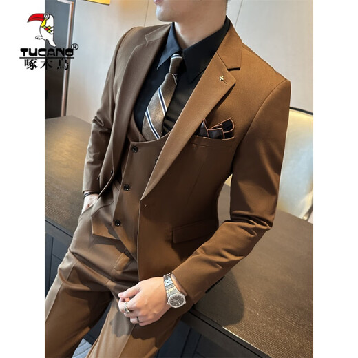Woodpecker (TUCANO) 2025 Autumn High Quality Dark Green Suit Men's Suit Business Casual Formal British Style Groom Wedding Dress Black (suit + trousers) XL 52 (125-135Jin Jin equals 0.5kg)