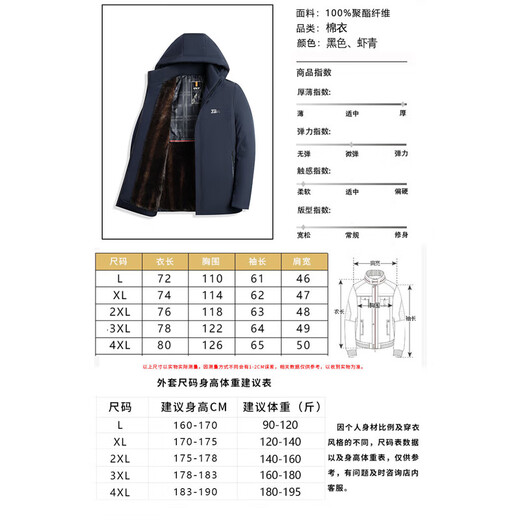 Cotton-padded jacket for men 2024 new winter velvet thickened cotton-padded jacket for middle-aged and elderly dads with hooded parka coat black 2XL/185 recommended 130-150Jin Jin is equal to 0.5 kg