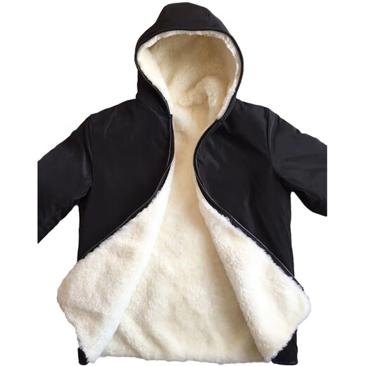 IMPRESSWIT whole sheepskin jacket, one-piece fur hood, genuine leather, pure sheep's wool lining, cotton jacket, thickened jacket for men and women, black 175/96A 120-140Jin [Jin equals 0.5 kg]