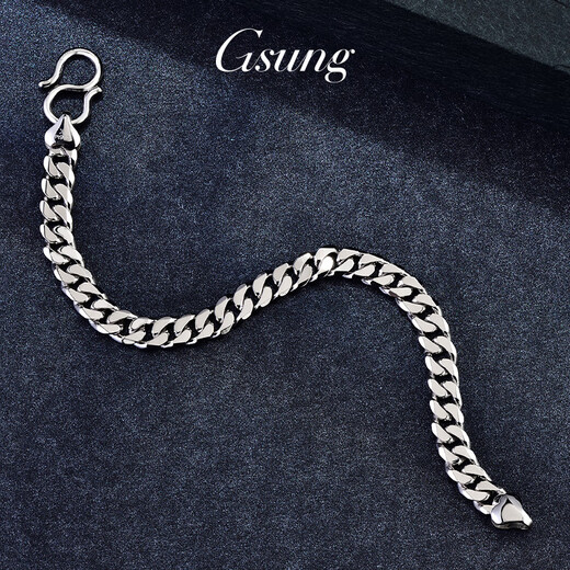 GsunG Platinum Men's Bracelet PT950 Single Set Horsewhip Bracelet Platinum Cuban Bracelet Men's and Women's Style Solid and Simple Customized Products Contact Customer Service