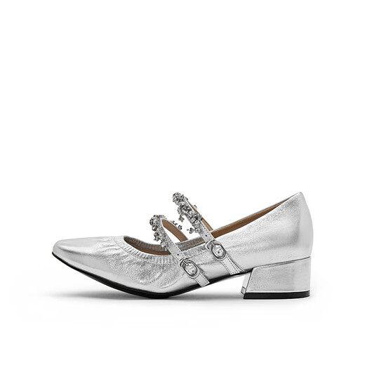 Joy / Peace Silver Wing Girl's Spring Nouvelle chaîne de strass talons Mary Jane Chaussures féminines J6621AQ4 Silver 36