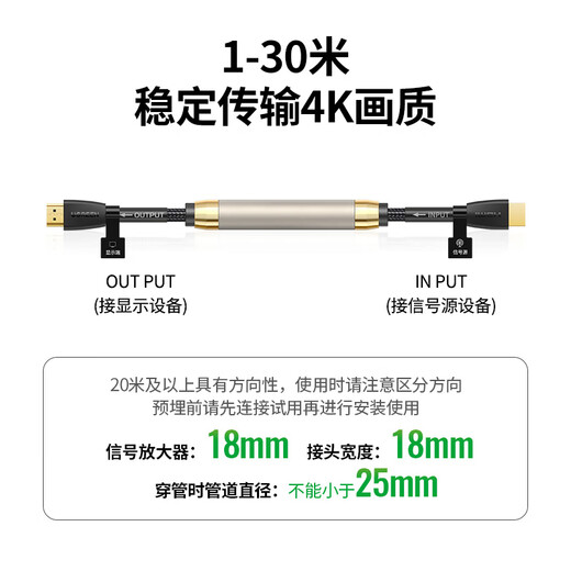 绿联 HDMI线 4k数字高清线 3D视频线 笔记本电脑机顶盒连接投影仪显示器数据连接线工程家装 25米15252