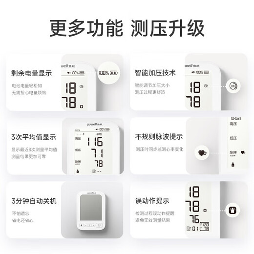 Yuwell blood pressure monitor, home arm blood pressure measuring instrument, 360 cuff electronic blood pressure device, medical high-precision charging model, flagship upgraded full-function model YE690CR