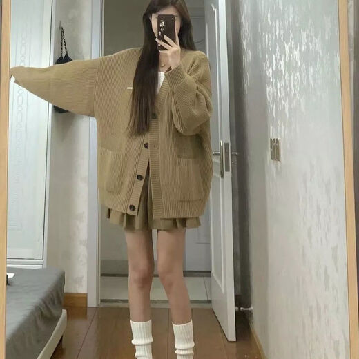 熊司令胖mm大码针织衫宽松开衫毛衣慵懒风复古女秋冬学院外套上衣300斤 黑色9901单件马甲 均码 5xl码200-230斤