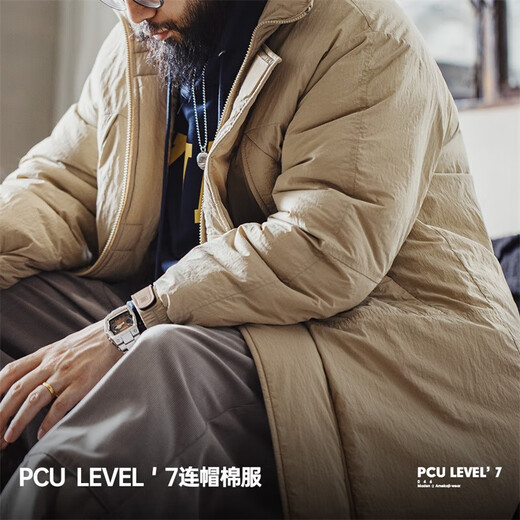 马登工装 美式复古PCU连帽棉服户外登山中长款派克服加厚棉袄大衣男冬 卡其色 L