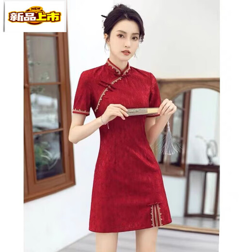 Chujing Red Cheongsam Summer 2025 New Improved Small Young Style Short Style High School Entrance Examination and College Entrance Examination Successful Red Beauty M 90-105