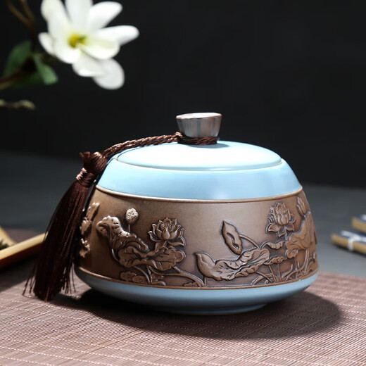 Yanyi tea jar ceramic portable Pu'er tea jar large tea box tea storage jar Muying tea jar Tianqing (can hold about 200g Tieguanyin)