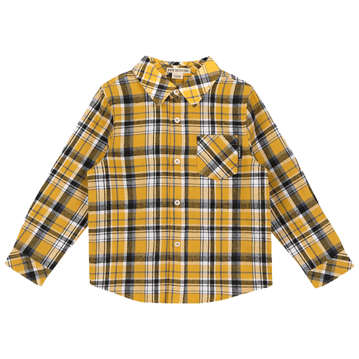 IVY HOUSE Ivy children's clothing boys' long-sleeved shirt big children's autumn new plaid shirt casual sports versatile college style yellow plaid 130cm