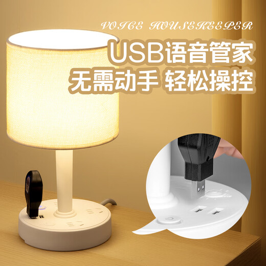 雅奈捷LED装饰台灯插座一体简约现代家用卧室遥控床头柜灯ins网红小夜灯 688 白色 普通款 不带USB 0.8米