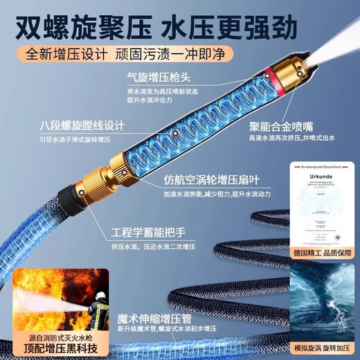 GERTHRON Germany Car Wash High Pressure Water Gun Household Washing Yard 2025 Nozzle Direct Injection Super Powerful Supercharged Artifact New Supercharged Alloy Water Gun (15 Meters After Water Injection) Free Metal Five-Piece Set