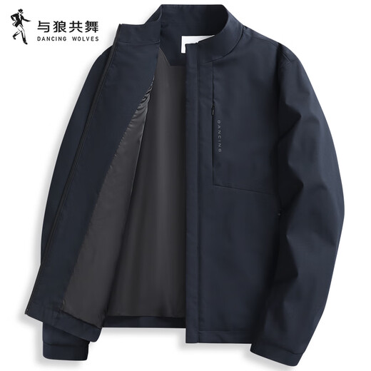 Dances with Wolves Velvet Stand Collar Jacket Men's 2025 Autumn New Commuting Executive Business Easy Care Coach Jacket 1032 Navy Blue 101 M (170)