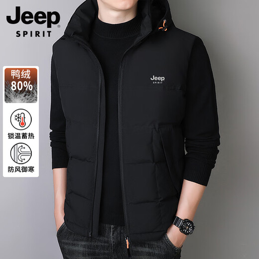 JEEP SPIRIT Down Jacket Vest Men's Autumn and Winter Warm Thickened Vest 2025 Outerwear Down Vest Men's Black XL (140-155Jin Jin is equal to 0.5kg)