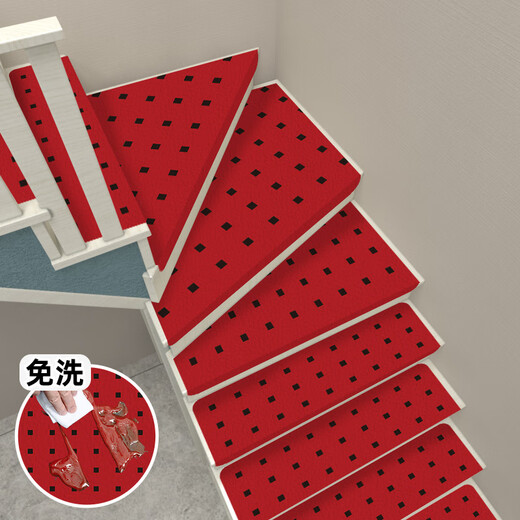 Little Brown Bear Stair Step Mat Self-adhesive Stair Mat Anti-slip Household Floor Mat Step Sticker Rotating Stair Foot Mat Silicone Mat Showing Pattern - Red + Black Self-adhesive Bottom 95*95+4.5cm Side Fold