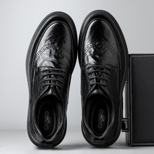 Zapatos de cuero para hombres de cartelo brock zapatos de masa de vaca shoes espesas con planta plesa zapatos formales zapatos de cuero 9859 negro aumentado 38