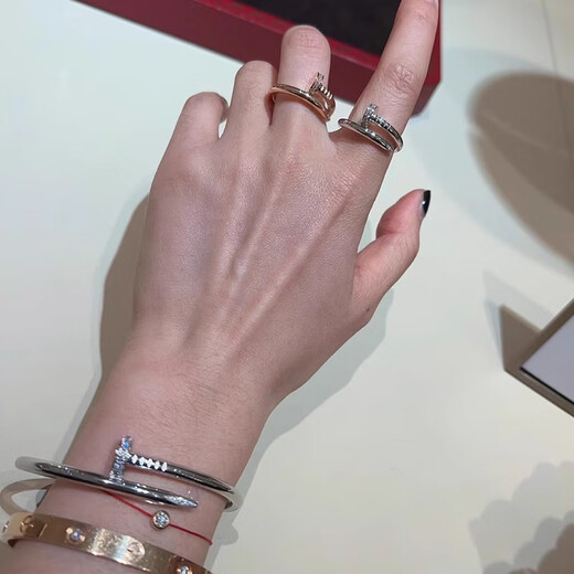 DL 1998 Fat Donglai same style 18K gold nail ring high version love baby's breath couple ring narrow version for men and women 18K narrow version ring rose gold without diamonds US size 9 (gold store size 18-19)