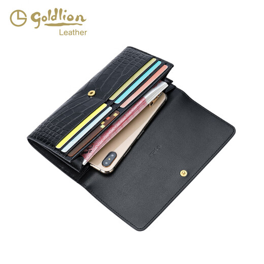金利来（Goldlion）25新款手拿包时尚鳄鱼纹钱包长款女手包简约钱夹钱包 黑色