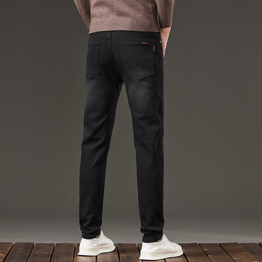 Jeep Spirit Jeans Herren Frühling und Herbst neue koreanische Stil Trendy Brand Elastic Slim Fit Vielseitige kleine Füße plus Samt verdickte lange Hosen Männer 1048 Black Grey plus Samt 28