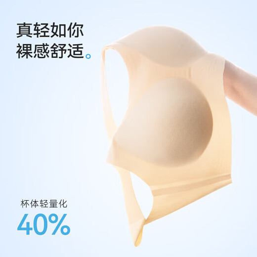 猫人（MiiOW）背心式文胸女士内衣女无痕无钢圈收副乳聚拢胸罩无尺码文胸 细肩带-燕麦肤（文胸+内裤） L 纤细版(建议体重80-120斤）