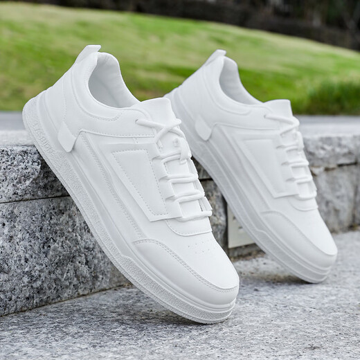 
Wang Zhibu solid color white board shoes 2025 student sports shoes men's spring and autumn new casual shoes thick sole height-enhancing white shoes 1105 white 42