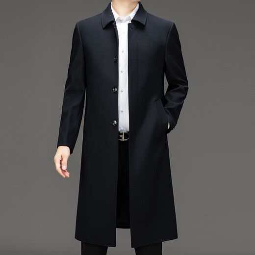 Pierre Cardin spring and autumn knee-length windbreaker for men, middle-aged and elderly dads business casual wool coat black 195XXXXL 185-200Jin Jin equals 0.5 kg