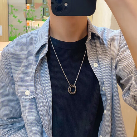 MZMZ platinum necklace men's new fashion decoration pt950 platinum double ring pendant Valentine's Day gift for boyfriend local warehouse next day delivery light luxury fashion trend necklace