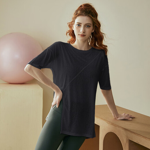 Jia Miao loose quick-drying sports t-shirt yoga wear women's summer short-sleeved Pilates training fitness tops large size blouse white S