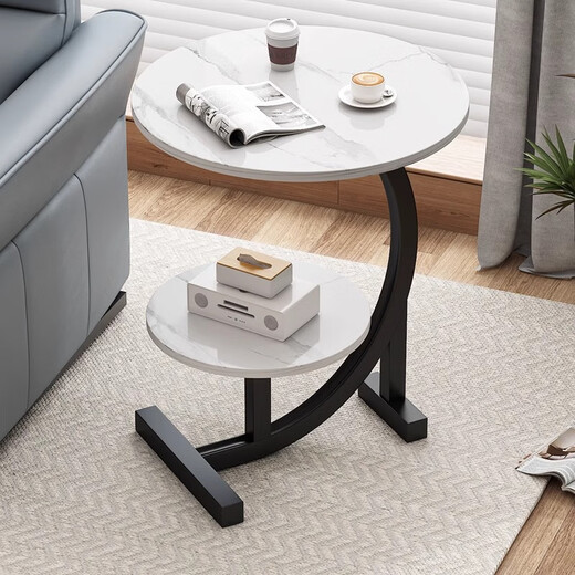 Jar de madera Modern de mesa de café Simple Sofá Mesa lateral móvil Internet Celebidad Mini Mesa de Mesa de Mesa Bundial Patrón de mármol blanco Patrón de mármol blanco