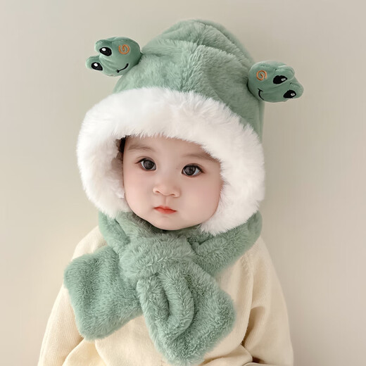 Benasi Baby Hat Autumn and Winter Ear Protection Plush Hat Children's Hat Winter Warm Boys and Girls Scarf All-in-One Cute Bear-Qianka 6 Months-4 Years Old (44-51.5CM)
