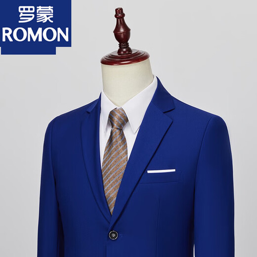 ROMON men's suit casual suit groom formal suit groomsman male business wedding suit interview engagement sapphire blue XL