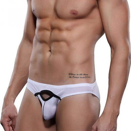 Zhixia men's sexy thong breathable back empty buttocks revealing underwear pure cotton low waist tight double butt GAY 0 handsome white ck 2XL male