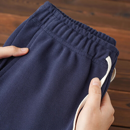 ROMON's textured large piqué cotton navy blue men's loose straight casual sports spring and autumn trousers simple basic versatile navy blue L 175-150-170Jin Jin is equal to 0.5 kg