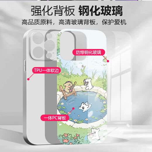 Michigan (MSMF) Neues Xiaomi-Mobilfunk-Hülle Schwimmlinie Welpen mit Hartschale Hartschale Silikon Weichkante Anti-Fall-Objektiv All-Inclusive Niedliche Cartoon Mehrere Welpen für Männer und Frauen-Schalen [Glass Far Peak Blue] Line Puppy 6-BL761Y XIAOMI 13 geeignet
