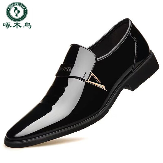 Woodpecker Large Size Men's Leather Shoes Business Formal Leather Shoes Glitter Casual Men's Leather Shoes Youth Variety Leather Shoes 686 Black 44