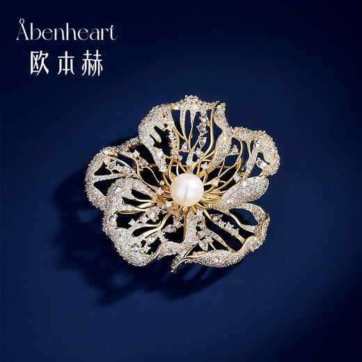 Oppenheim benheart Danish gold silk beaded brooch, temperament pearl elegant corsage, high-end female national style exquisite brooch - gold silk beaded, champagne gold