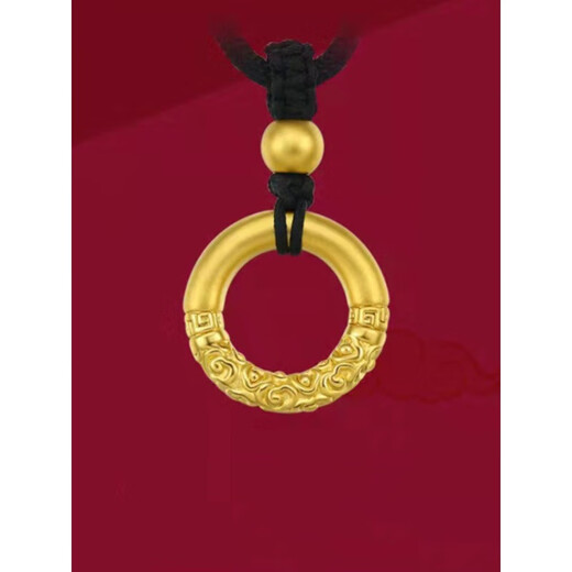 Bindao au999 gold hoop gold 999 gold peace buckle pendant necklace women's new couple hard gold pendant gift 0 0.9g large red rope gold wrapped with silver