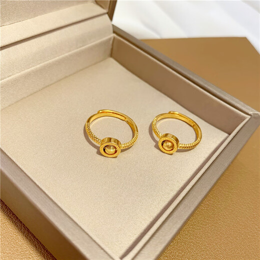 Hengli Jiashi Lairun Full Gold Plated Cat's Eye Ring Fashionable Temperament 24K Pure Gold Ring Gold Live Mouth Tail Ring Women's New Cat's Eye Ring