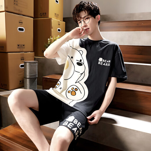 Sufulu Pyjamas Männer Sommer Baumwolle kurzärmelige süße Cartoon-Schüler Teen Boy Junior High School Schüler Dünne Heimbekleidungsanzug S männ