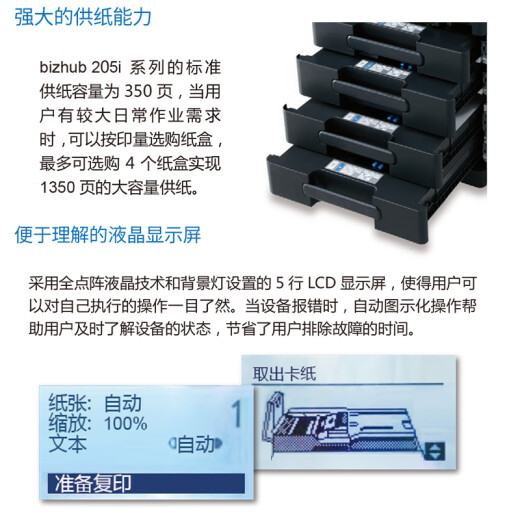 柯尼卡美能达 6180en 205i 215i 225i A3打印机复印机办公黑白激光网络大型商用 205i标配（网络打印复印+U盘彩色扫描） 2，标配+底柜（落地移动/存物/垫高/防潮）